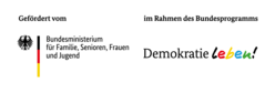 Logo des Bundesministeriums für Familie, Senioren, Frauen und Jugend mit dem Schriftzug „Gefördert vom“ und dem Bundesprogramm „Demokratie leben!“