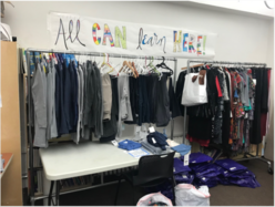 A picture of distribution items set up at the IRC in NY office in different stations.