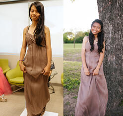 Left: Bae Shae trying on her dress. Right: Bae Shae on Prom day.