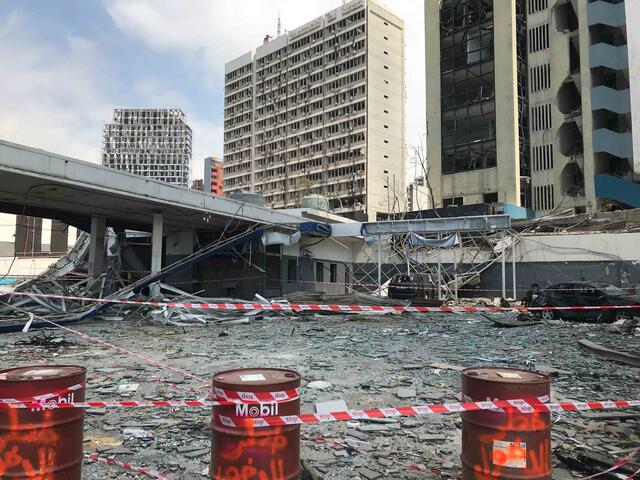 Zerstörte Gebäude nach der Explosion in Beirut.