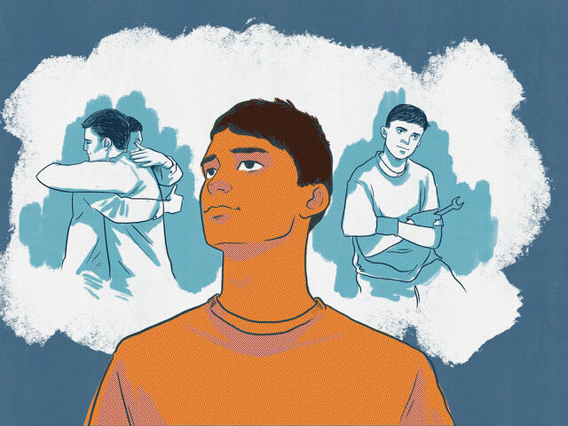 Illustration by Ada Jusic of Ali dreaming about his future with his uncle and as a mechanic.