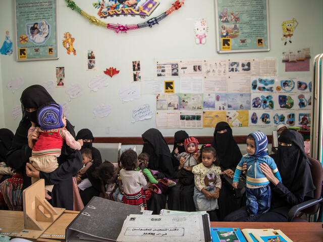 Mothers bring their children for treatment at an IRC-supported health clinic in Sana'a.