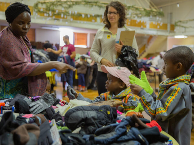 At the International Rescue Committee in Salt Lake City's annual warm welcome winter clothing drive, 95 newly arrived refugee families received winter clothing.