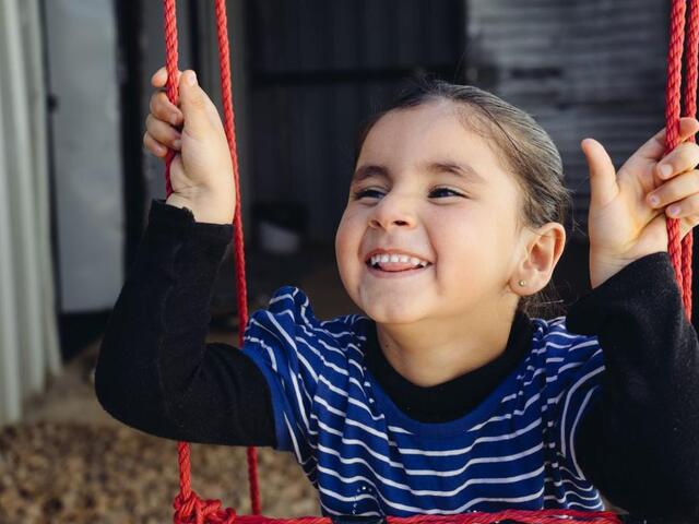 Five-year-old Hiba and her family fled Syria and now lives in Jordan.