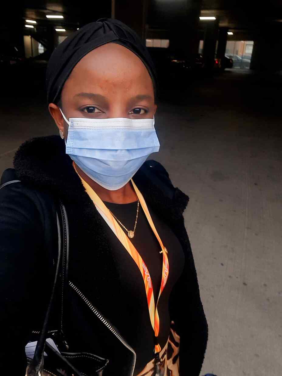 A woman with a mask on during Covid-19