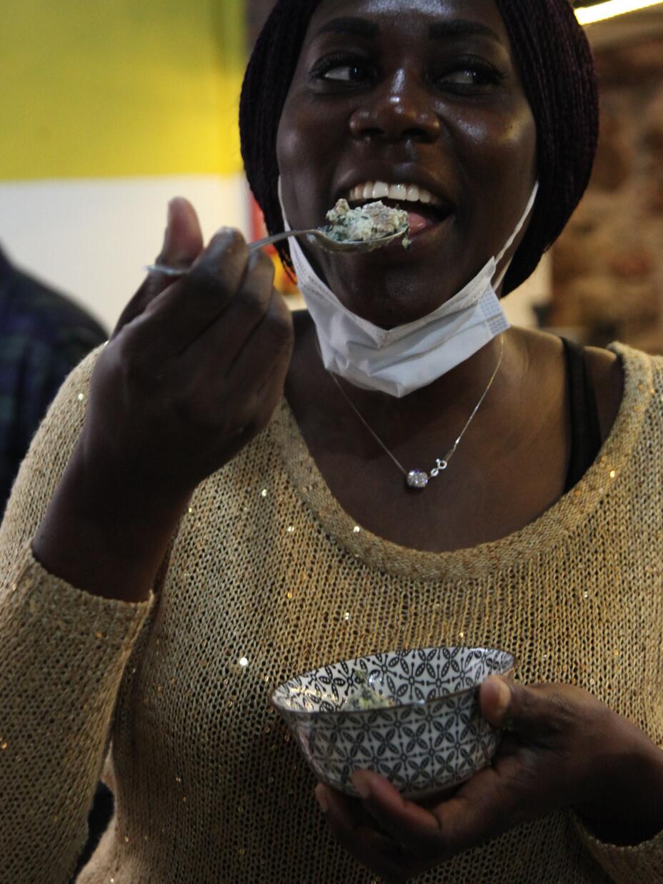 Elisabeth tasting her recipe