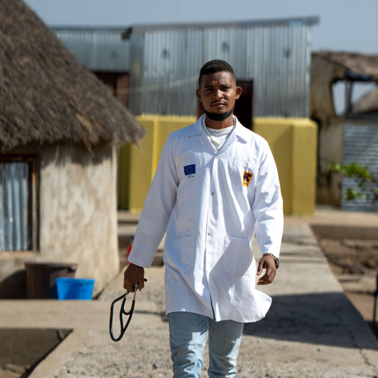 Dr. Mogahed (29) outside the IRC medical clinic at Tunaydbah camp in Al Gedaref.