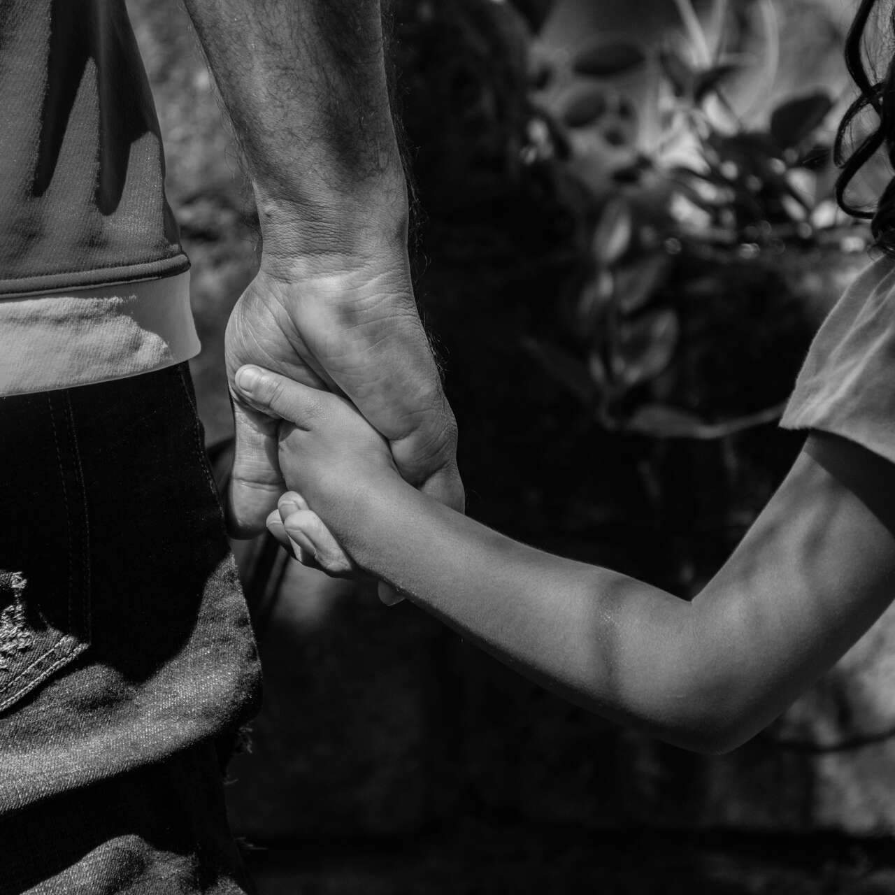 Ein Kind hält die Hand eines Erwachsenen fest, während sie zusammen gehen.