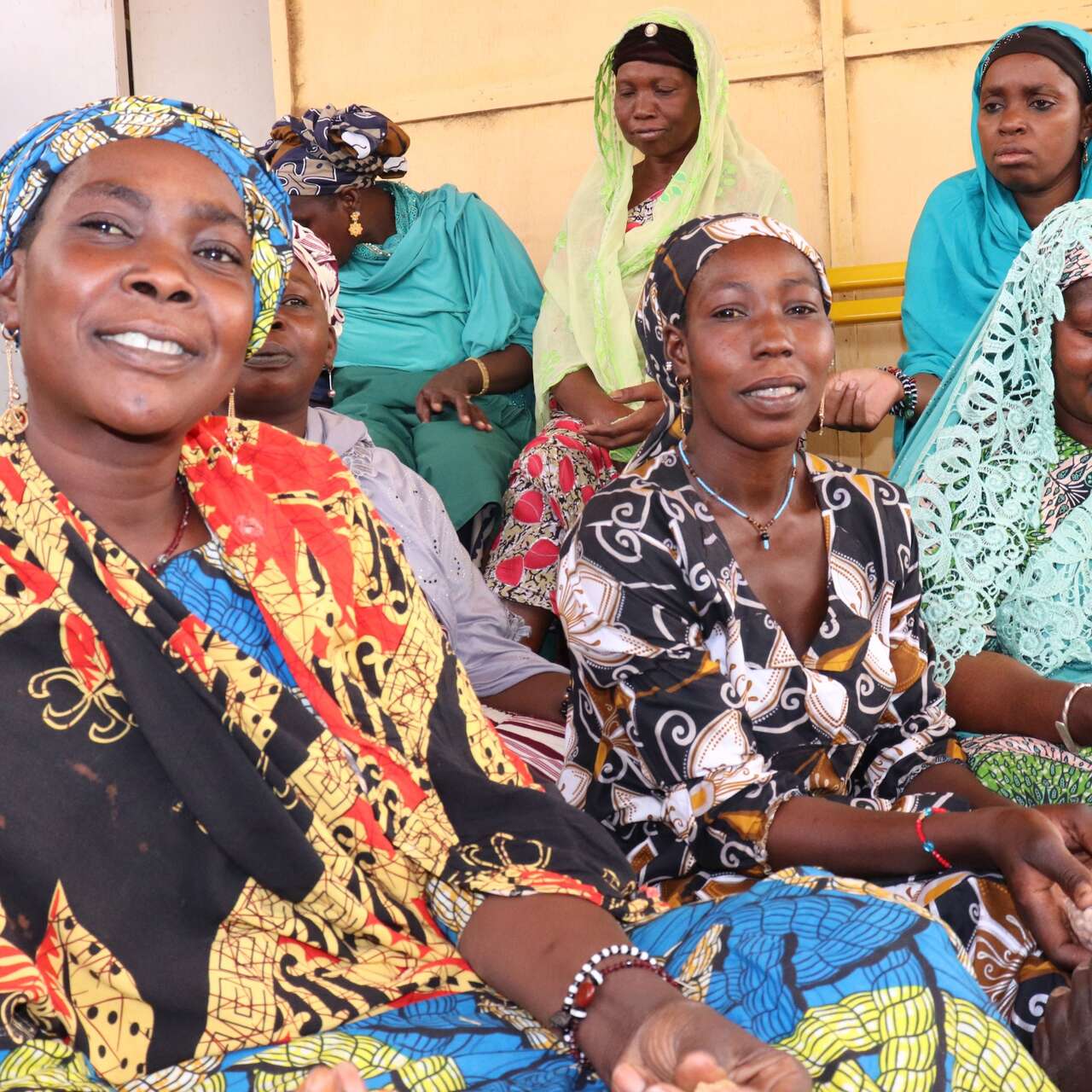 Women smile, facing the camera.