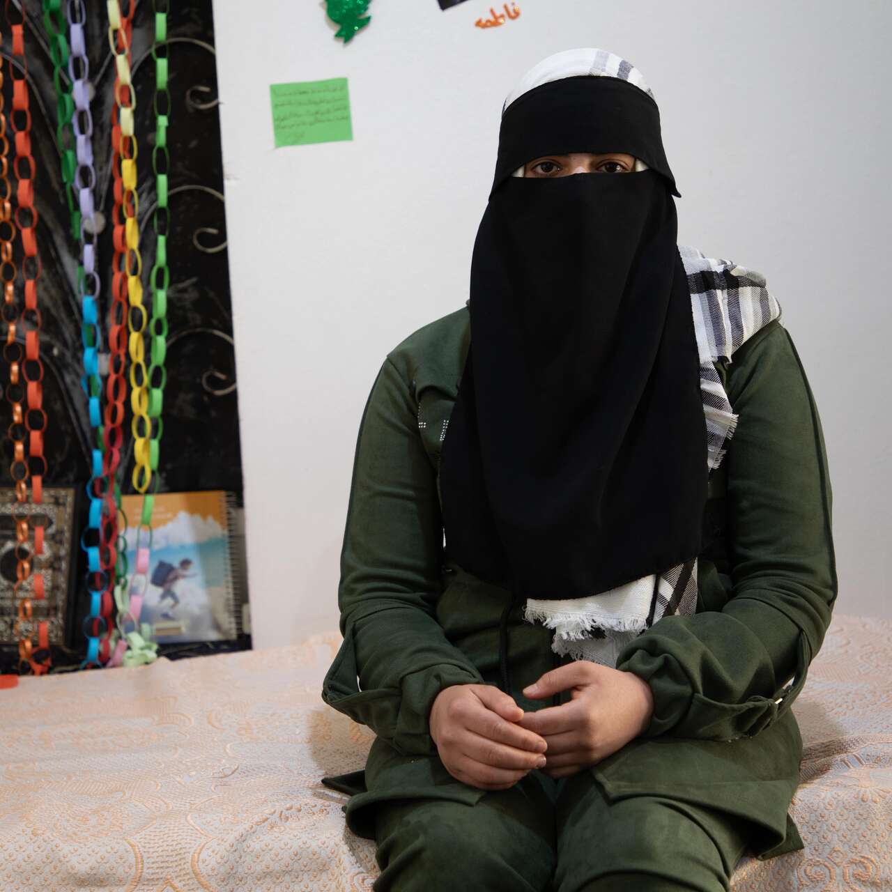 Northwestern Syria, Atarib, western Aleppo countryside. Huda*, 25, lives with a paralysis in her lower back since February 2023, when she found herself caught in the devastating earthquake that hit her home. Today, she’s very limited in her movements and needs to spend most of her time at home but still refuses to give up on her dreams of becoming a teacher.