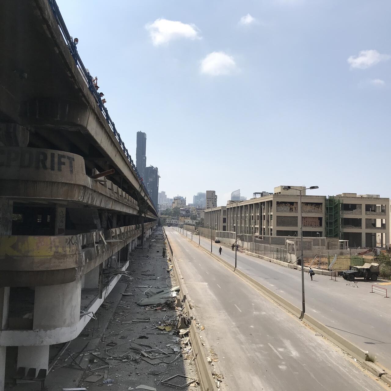 A scene of destruction at the Helo Bridge shortly after the Aug. 4, 2020 explosion in Beiruts port area