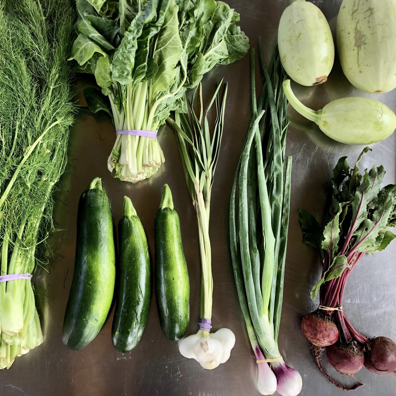Different types of produce on a table.