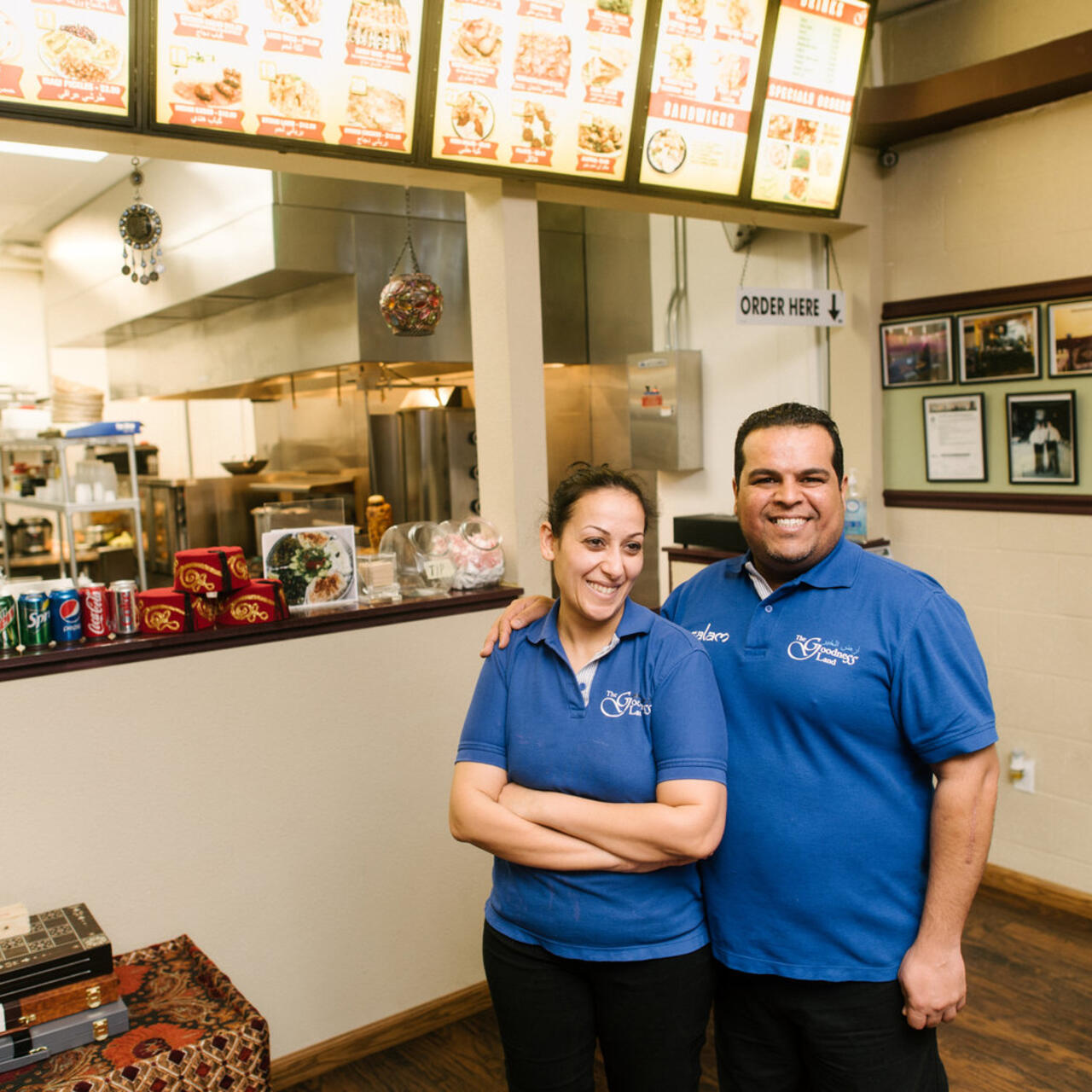 Salam Bunyan and his wife Aseel in the restaurant they own in Boise, Idaho  
