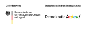 Logo des Bundesministeriums für Familie, Senioren, Frauen und Jugend mit dem Schriftzug „Gefördert vom“ und dem Bundesprogramm „Demokratie leben!“