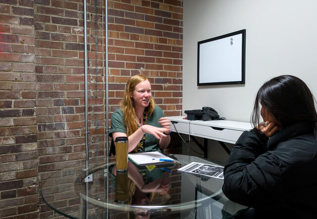 Sarah, a caseswork intern at the IRC.