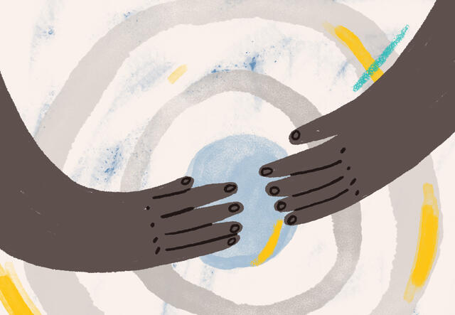 Illustration by Jocie Juritz about the mental health crisis facing refugees on the Greek islands