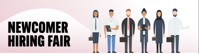 People standing at a hiring fair