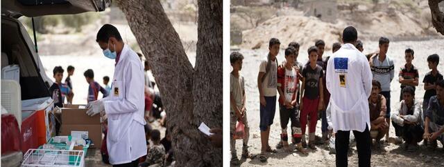 Our IRC employees and pharmacists set up the mobile clinic and prepare everything.