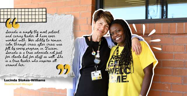 Senada poses for photo with Resettlement Manager, Lucinda Stokes-Williams.