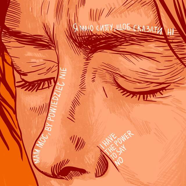 Woman's face with text reading: I have the power to say no.