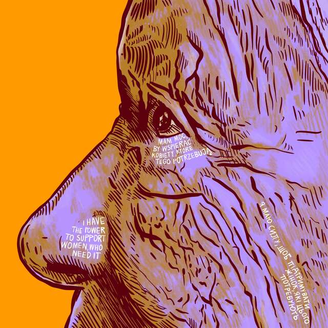 Profile of elderly woman's face with text reading: I have the power to support women who need it.