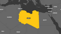 A map which highlights the country of Libya in yellow.