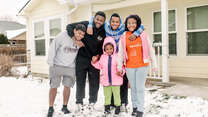The five Ngalamulume siblings pose for a picture in the snow in their family's front yard in Boise.