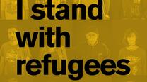 "I stand with refugees" graphic