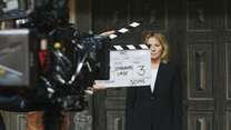 Actress Kim Cattrall filming at the globe theatre