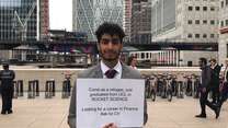 Mohamed, a refugee with a degree in rocket science, went job hunting outside Canary Wharf